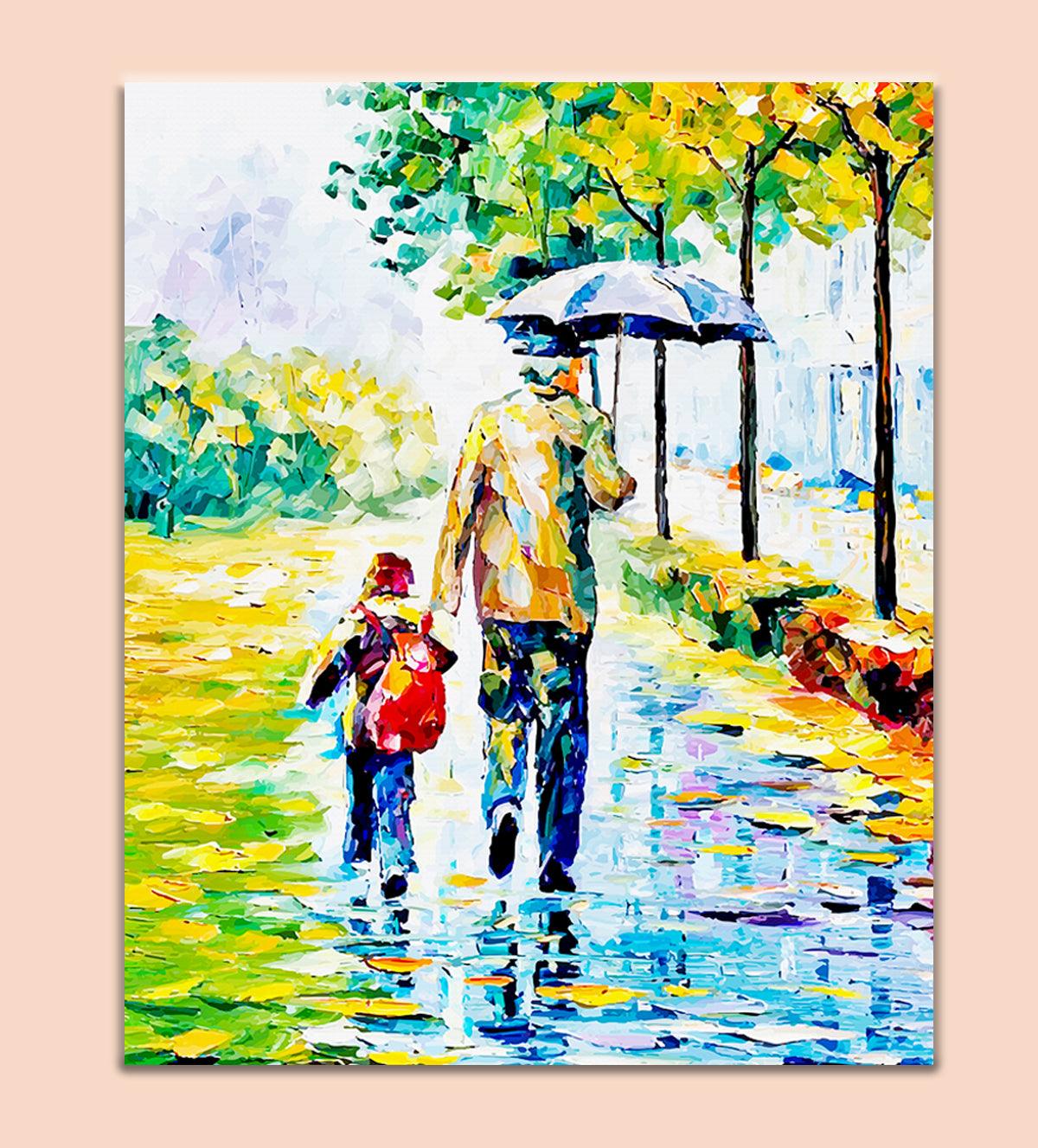 Explore "Guardians of Tomorrow," a painting that celebrates the bond between father and son while echoing a commitment to environmental care. Perfect for modern homes and offices looking to inspire change - Aartaa decor - Aartaa decor