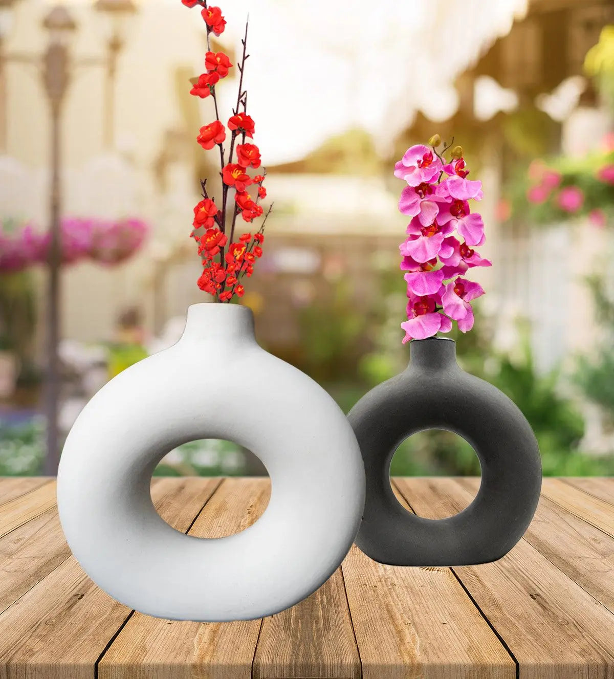 Home Ceramic Donut Shape Vase Planter Flower Pot Ceramic Vase - Aartaa decor