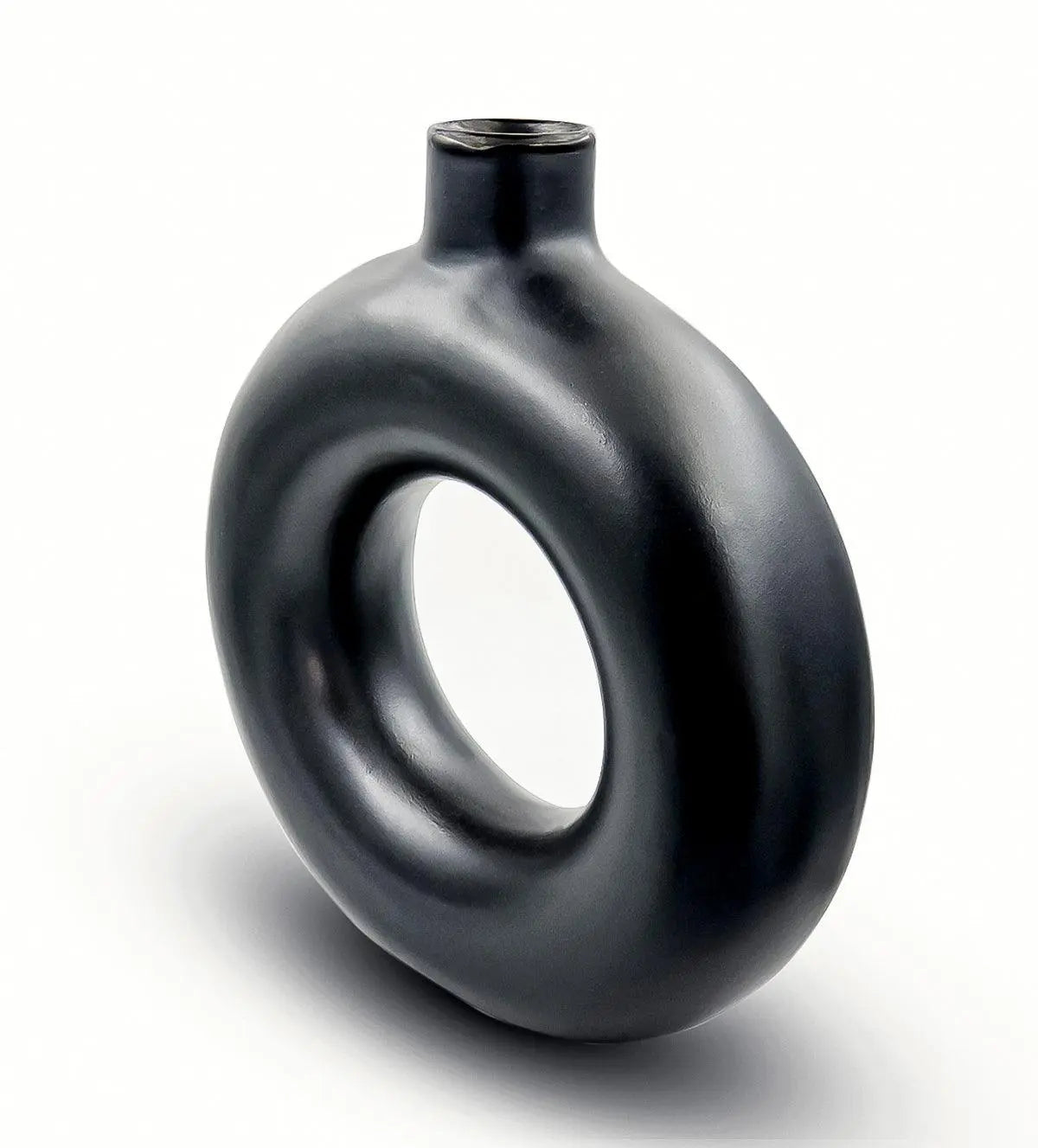 Homes Black Donut Shaped Decors Showpiece Ceramic Vase - Aartaa decor