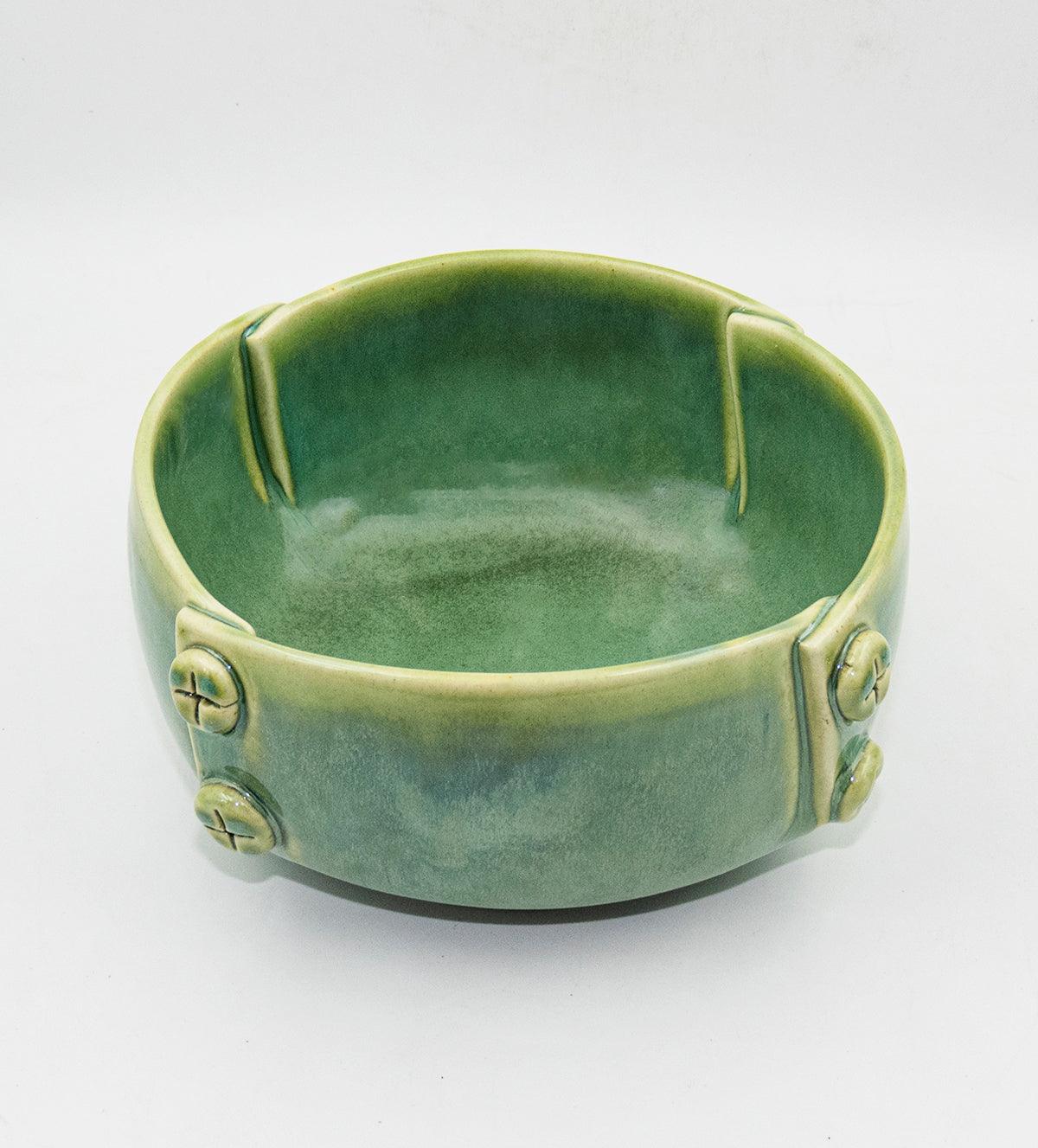 Ceramic Serving Bowl Ceramic Serving Bowl ,Button bowl Green Buttoned Disposable set of 2 - Aartaa decor