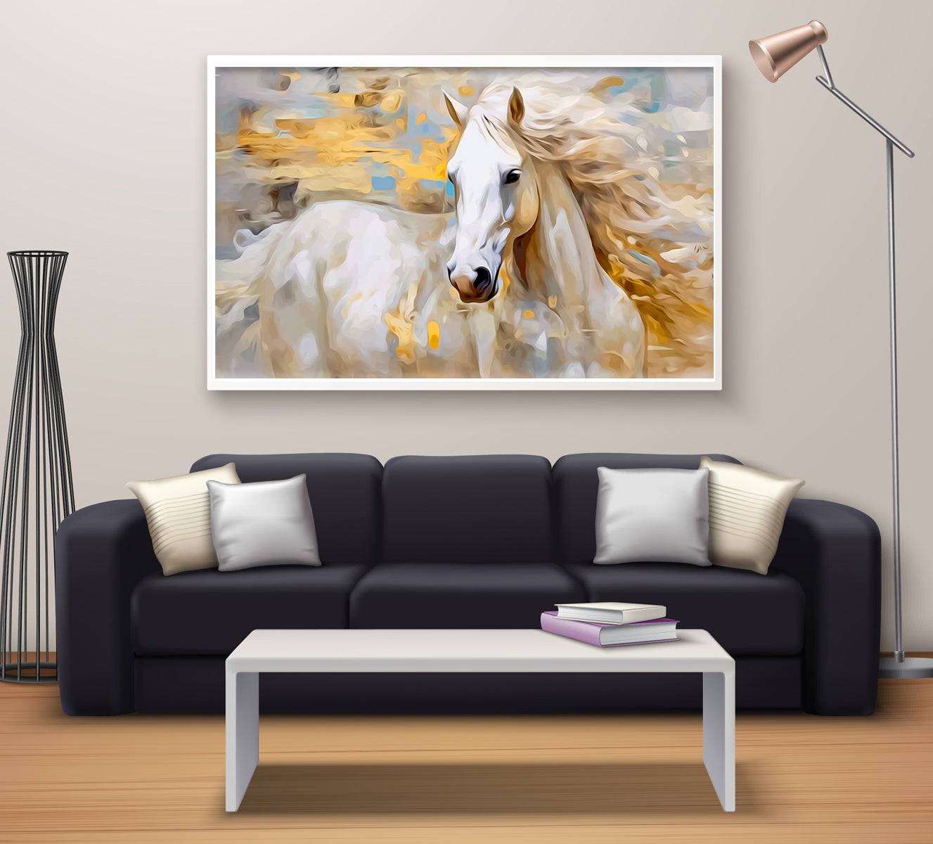 Energy and grace of a galloping white horse - Aartaa decor