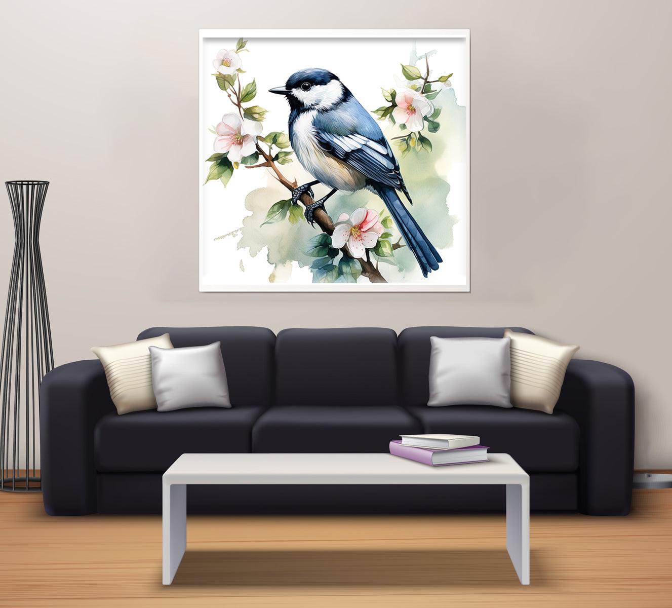 Painting of a Delightful Blue Bird - Aartaa decor