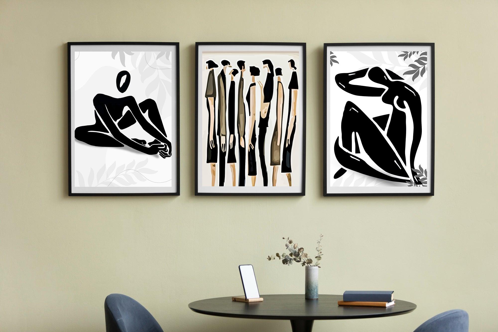 Shop Now "Monochrome Moods," a set of three abstract wall art prints in striking black and white. Perfect for any modern home or office looking to add a touch of sophistication and artistic flair.