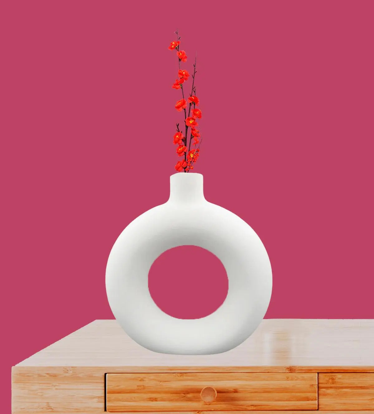 Home Ceramic Donut Shape Vase Planter Flower Pot Ceramic Vase, Showpiece Ceramic Vase - Aartaa decor