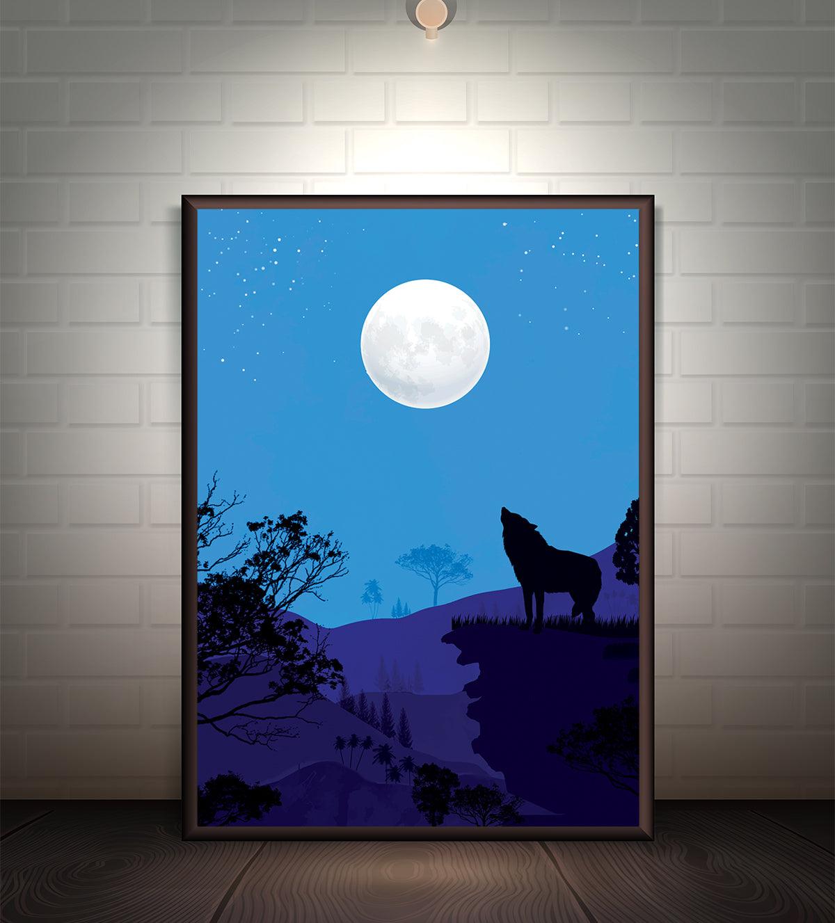 Natural Landscape Full Moon Cool Blue Colour with Hilltop View Night - Aartaa decor