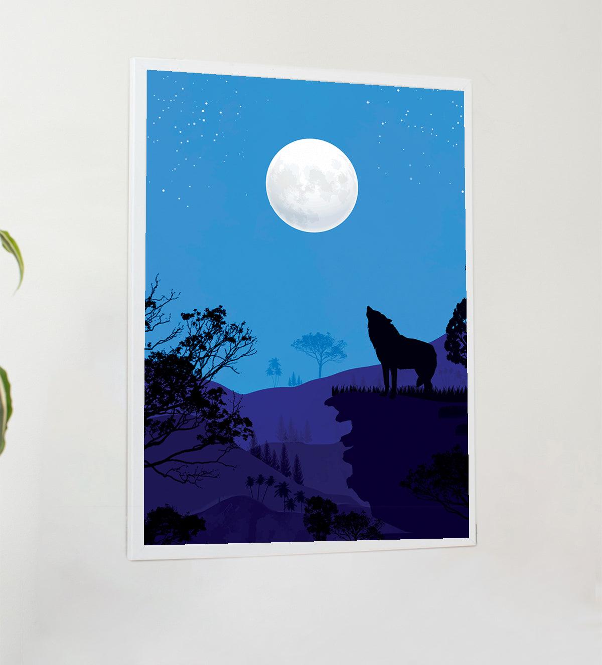 Natural Landscape Full Moon Cool Blue Colour with Hilltop View Night - Aartaa decor