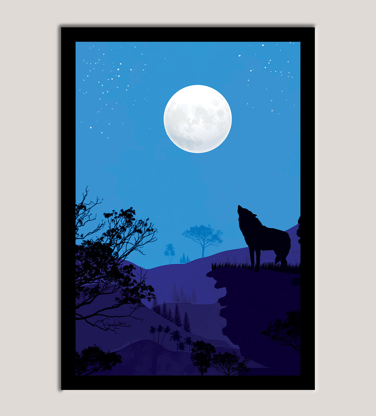 Natural Landscape Full Moon Cool Blue Colour with Hilltop View Night - Aartaa decor