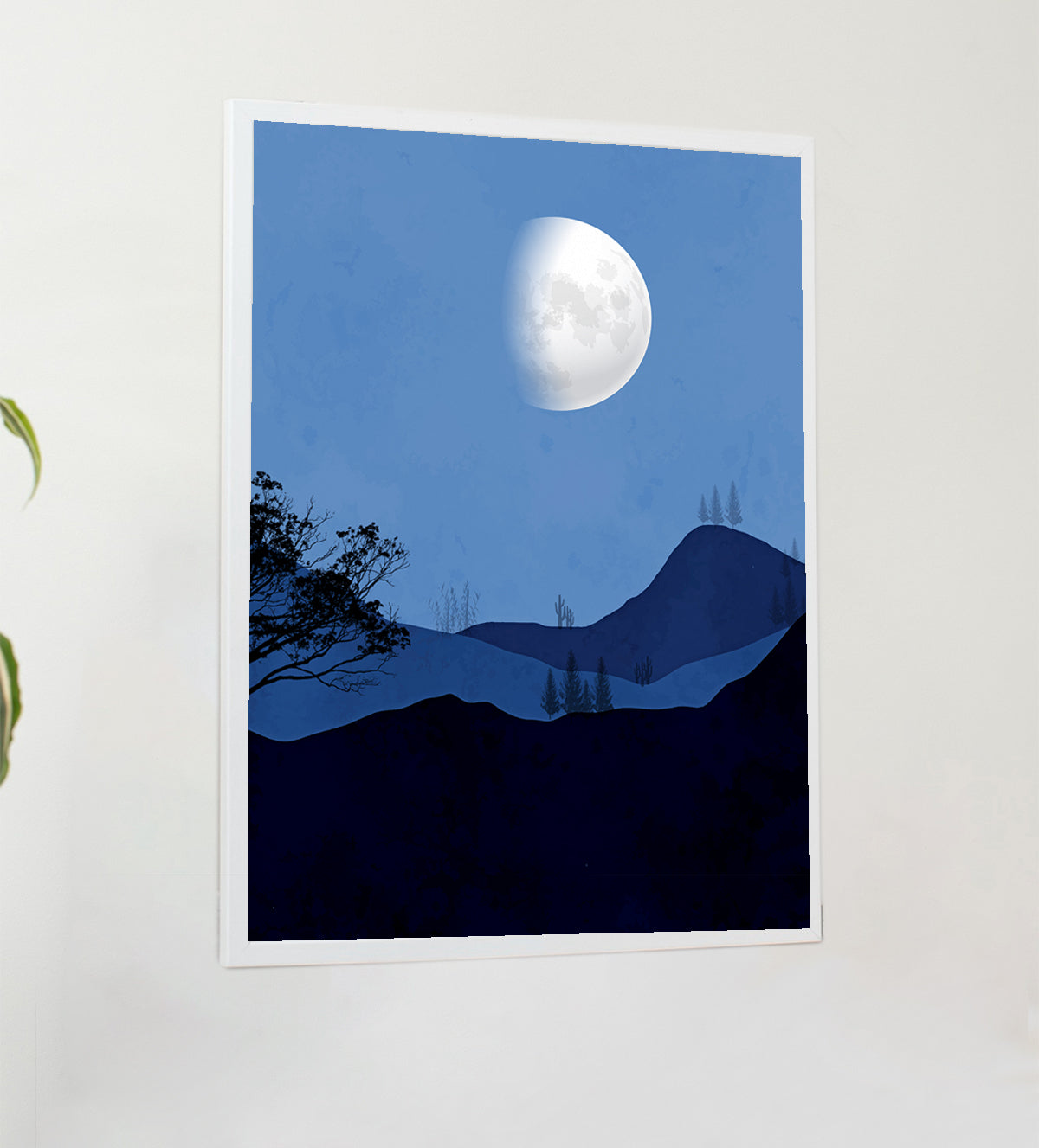 Natural Landscape Mid Moon Cool Blue Color with Hilltop View Night - Aartaa decor