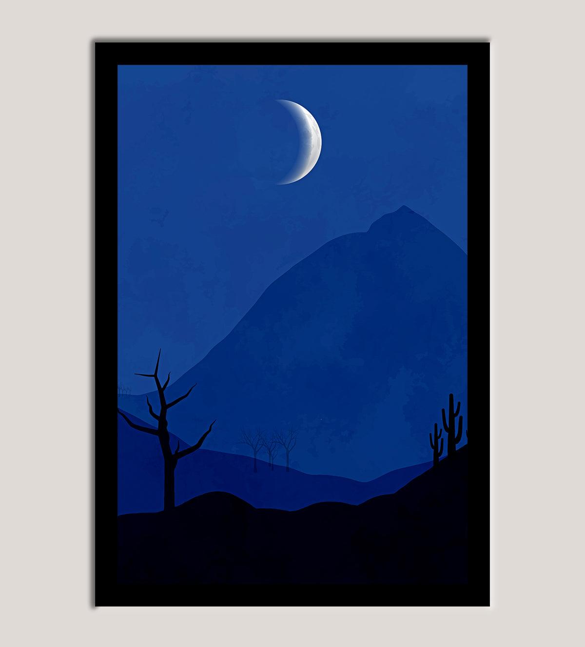 Natural Landscape Moon Cool Blue Color with Hilltop View Night - Aartaa decor