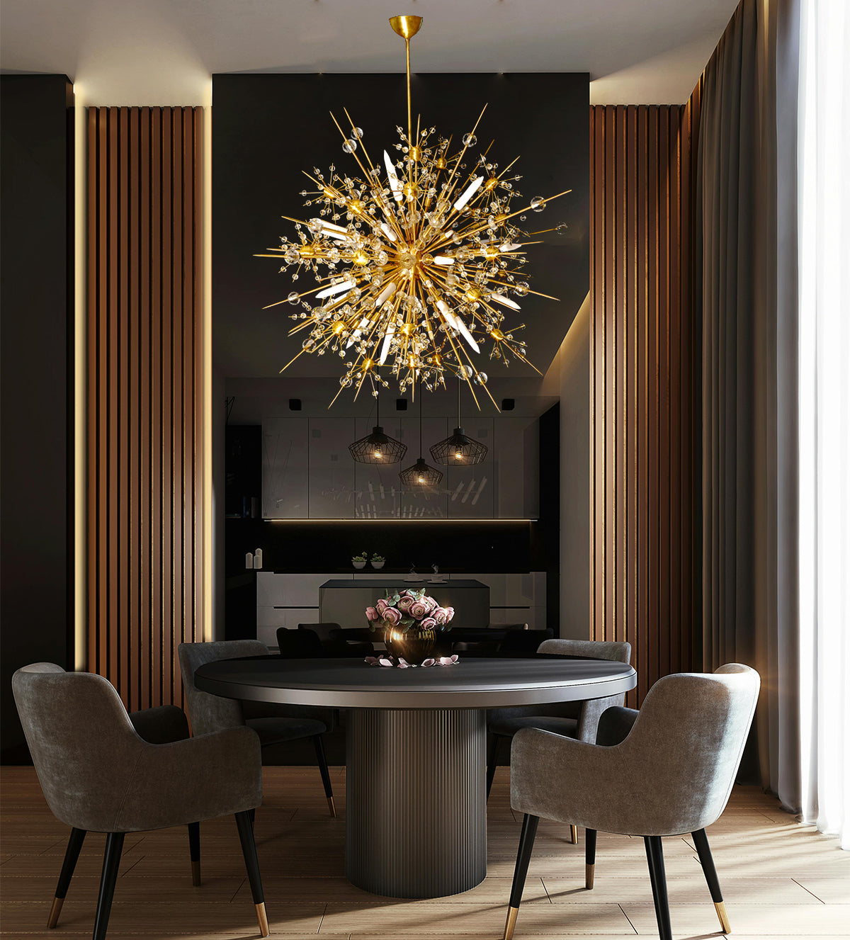 Rajratna starburst luxe chandelier - Luxury lighting for home, villa, hotel, and duplex architectural spaces.