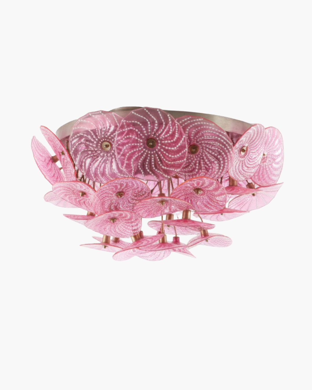 Pink decorative item with floral design on a white background