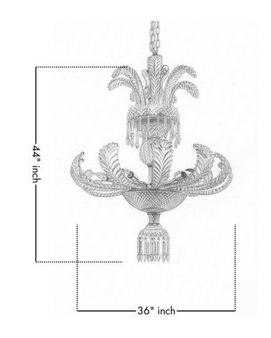 Decorative chandelier with dimensions on a white background