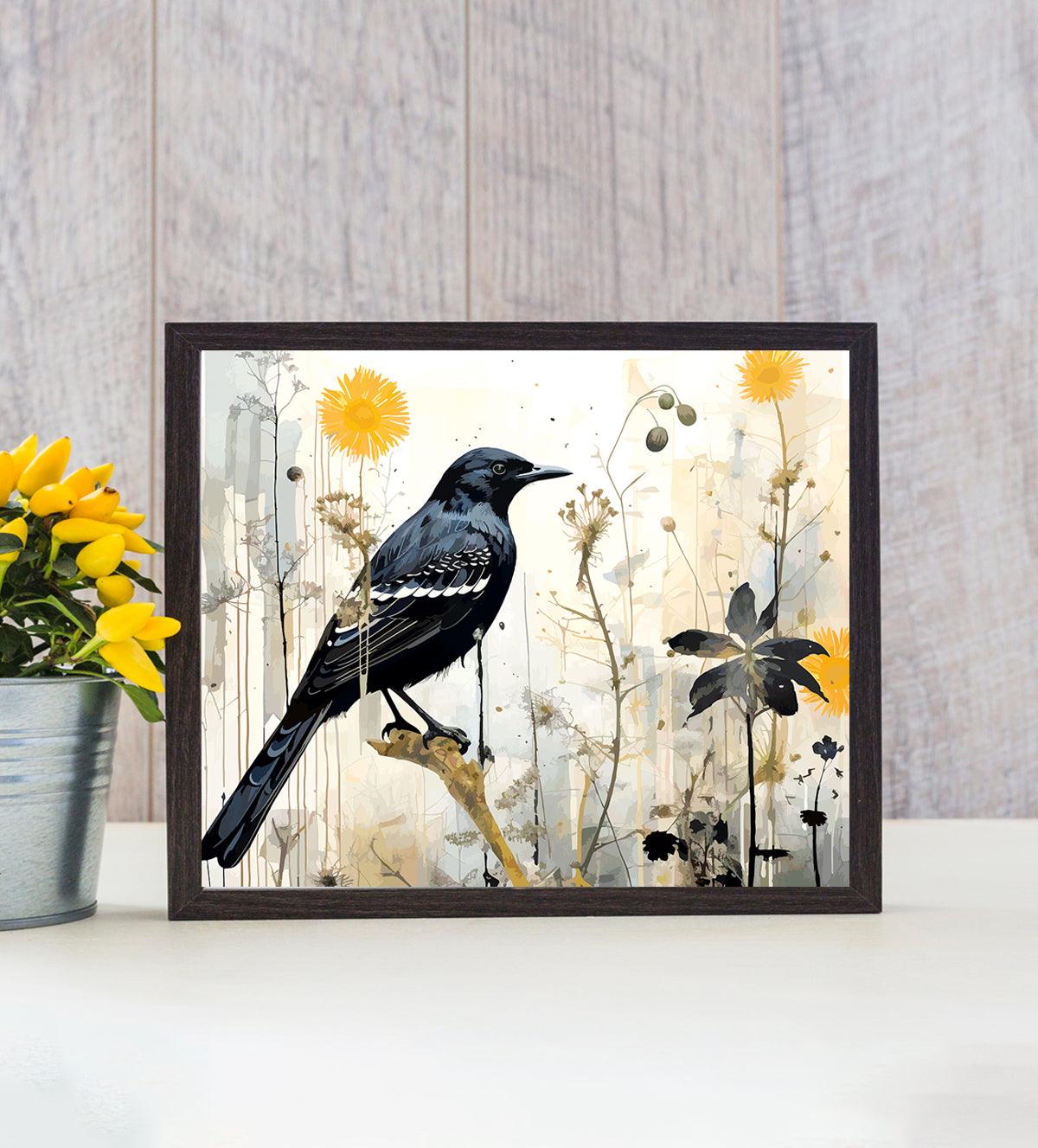 Serenade of the Blackbird Black Bird with a Short Beak and Yellow Eyes Wall Painting - Aartaa decor