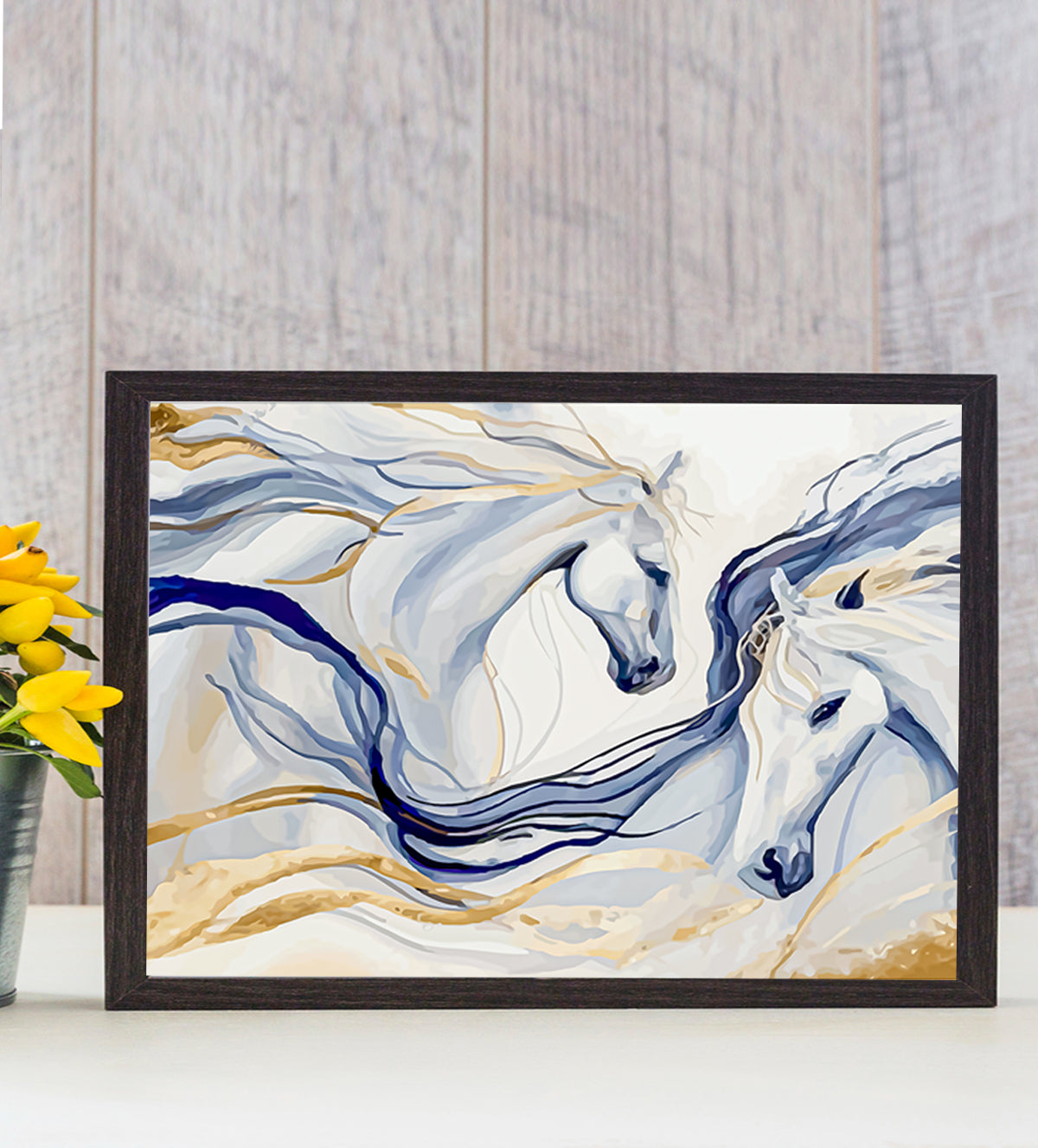 Two White Horses Running Side-by-Side - Aartaa decor