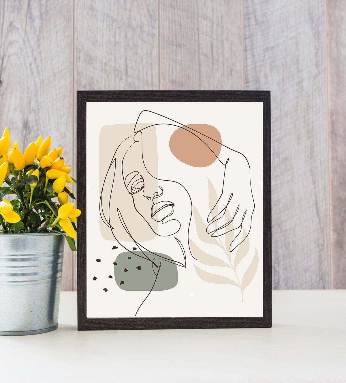 Whimsical line art of a woman's face in a relaxed, introspective pose - Aartaa decor