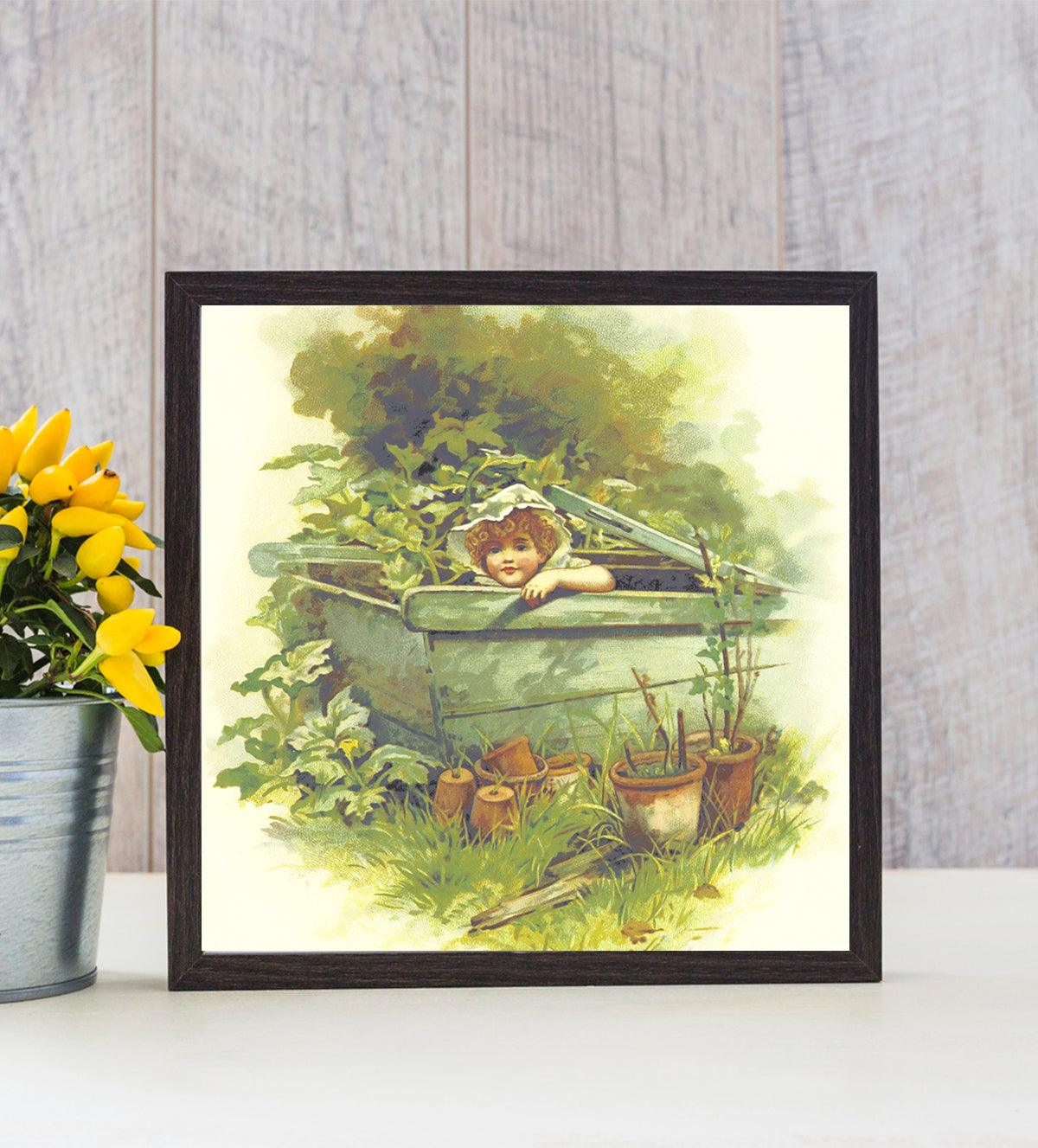 Vibrant, colorful illustration Painting of a young girl in a garden - Aartaa decor