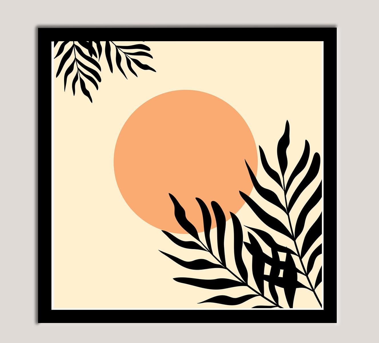 "Shop 'Sunset Dreams: Minimalist Boho Botanical Art,' a nature-inspired wall print featuring a serene sunset and bold palm leaves. Perfect for modern and boho interiors Aartaa decor