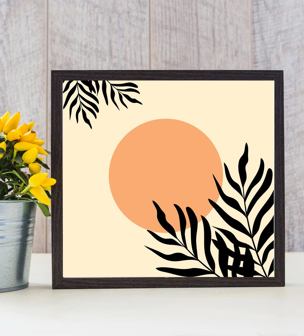 "Shop 'Sunset Dreams: Minimalist Boho Botanical Art,' a nature-inspired wall print featuring a serene sunset and bold palm leaves. Perfect for modern and boho interiors Aartaa decor