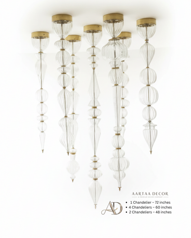 Decorative ceiling lights with glass and gold accents on a white background, featuring Aartaa Decor branding.