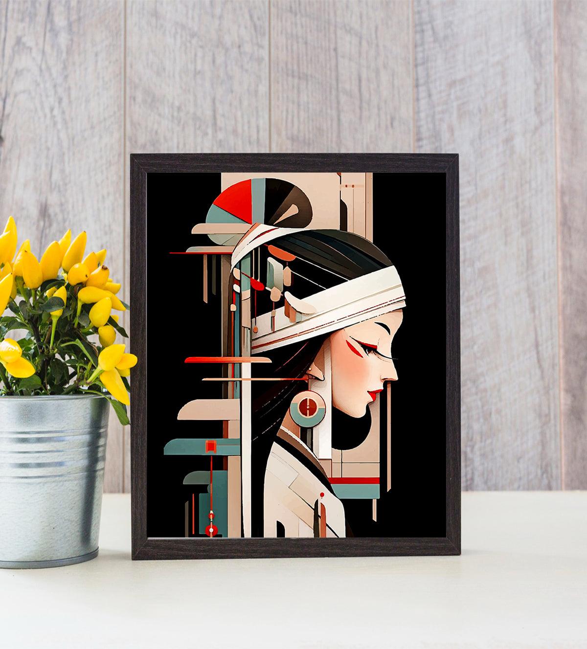 Shop 'Timeless Elegance: Abstract Portrait of an Ancient Beauty,' a bold, vivid painting inspired by ancient Chinese art. Perfect for adding a touch of sophistication to your space.