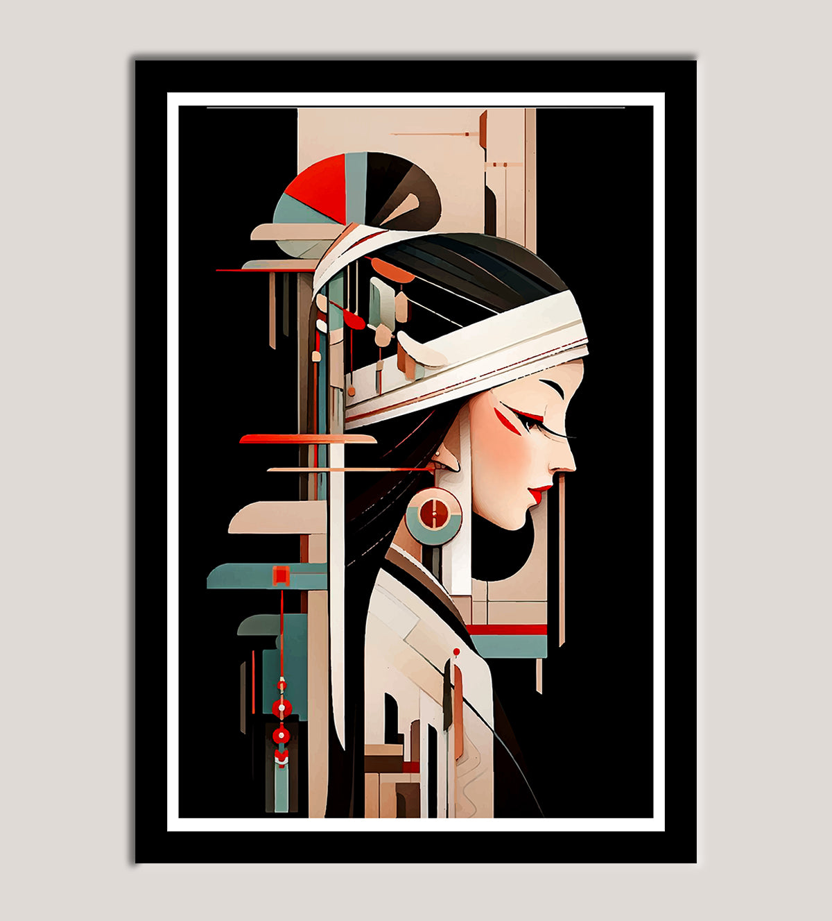 Shop 'Timeless Elegance: Abstract Portrait of an Ancient Beauty,' a bold, vivid painting inspired by ancient Chinese art. Perfect for adding a touch of sophistication to your space.