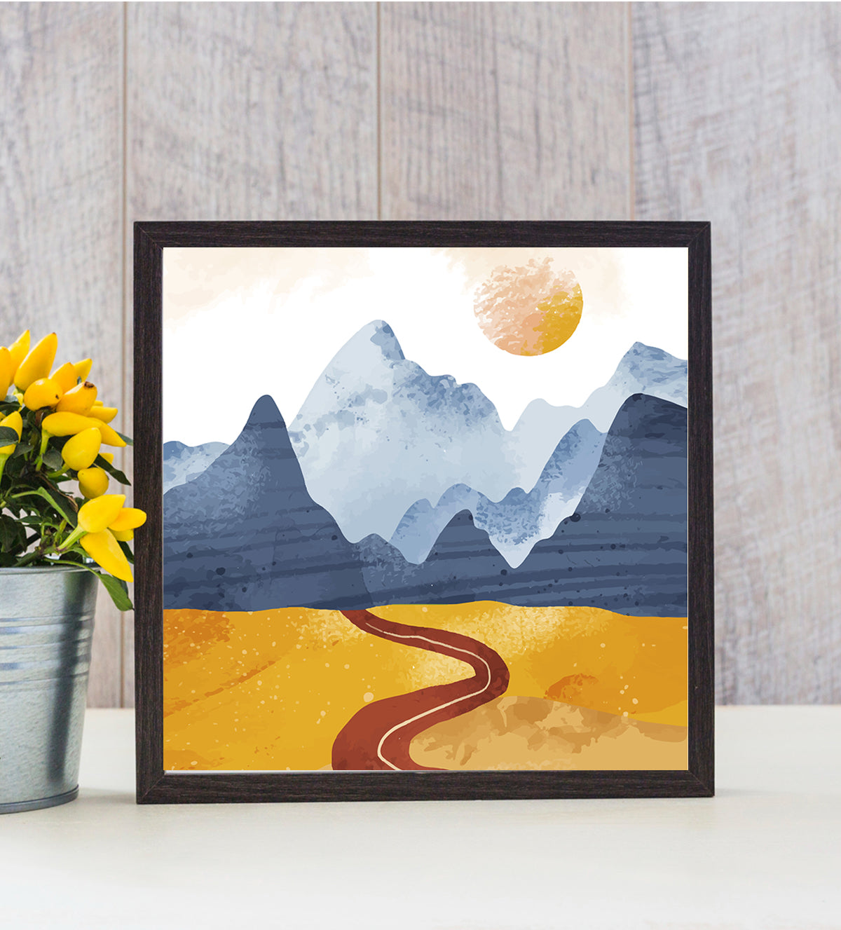 Unique abstract design blends mountain valleys and endless horizons with sun - Aartaa decor