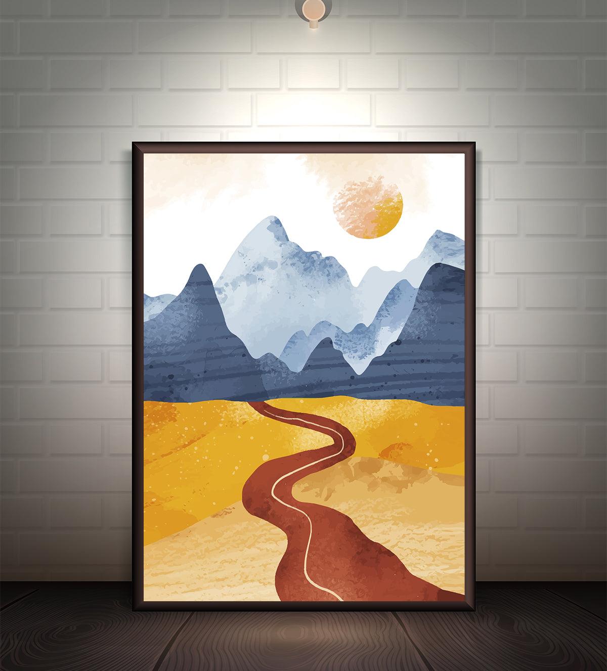 Unique abstract design blends mountain valleys and endless horizons with sun - Aartaa decor