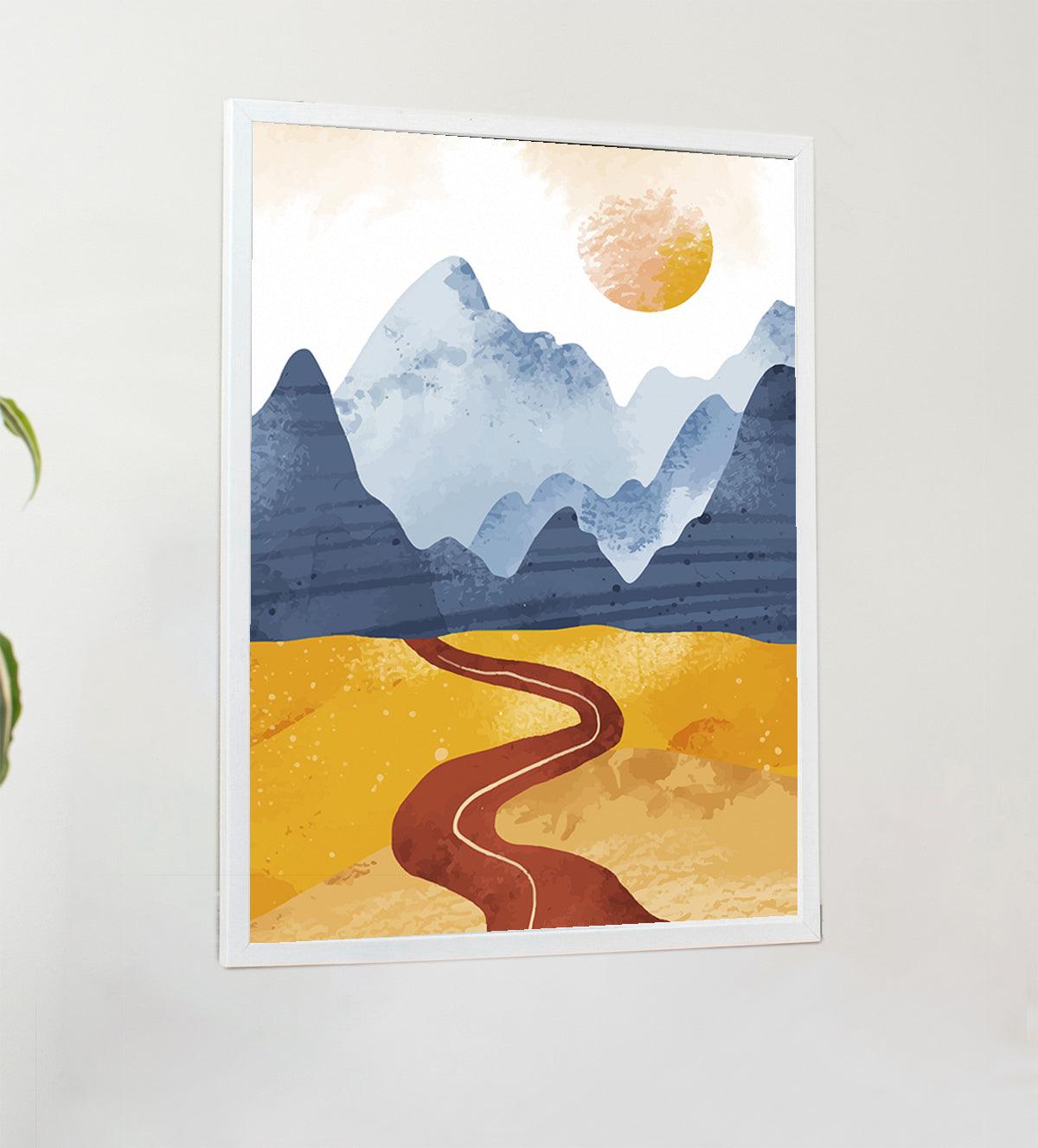 Unique abstract design blends mountain valleys and endless horizons with sun - Aartaa decor