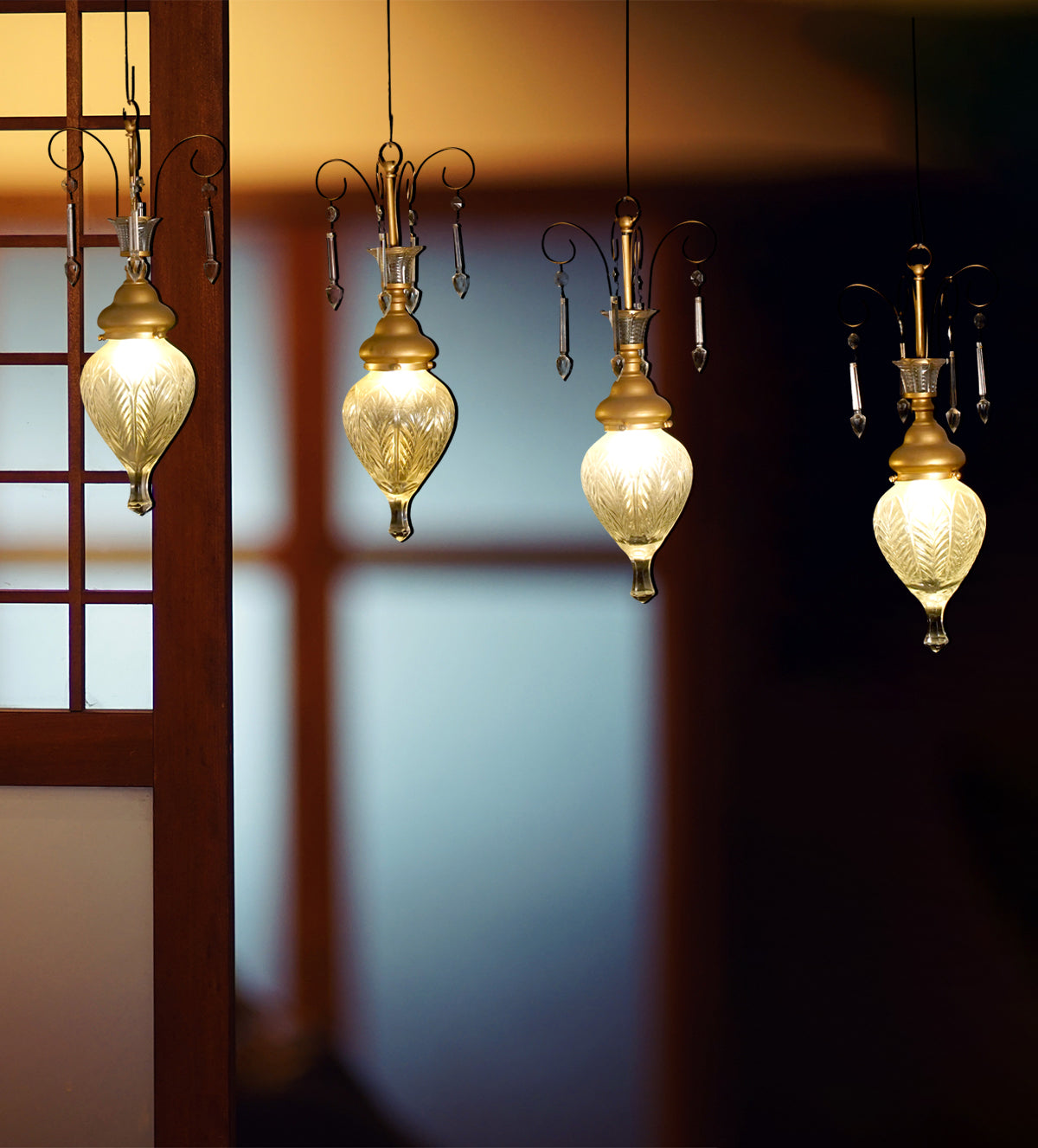 Gold and Glass Teardrop Pendant Lights with Crystal Accents - Aartaa decor